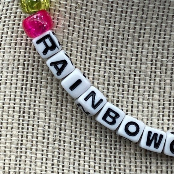 RAINBOW CONNECTION Beaded Necklace As Is Cube Black White Blue Green Yellow Pink - Picture 3 of 6